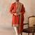 Mens orange silk blend solid embroidered kurta with dupatta