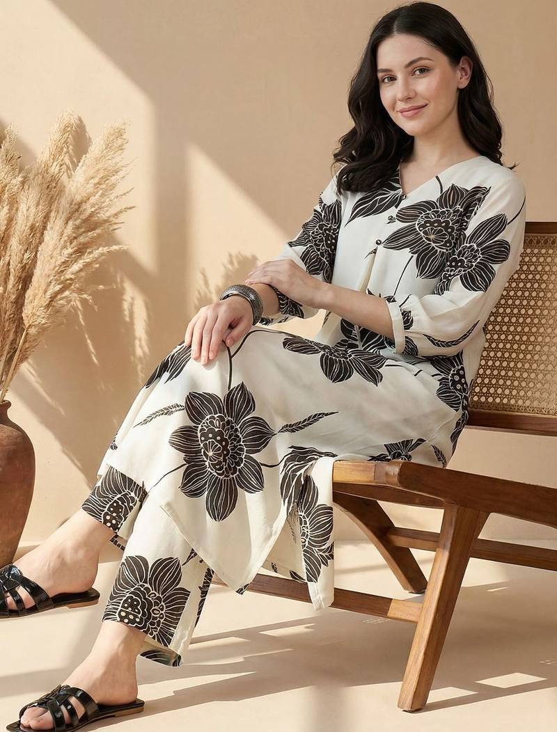 Women Floral Printed Regular Kurta with Trousers