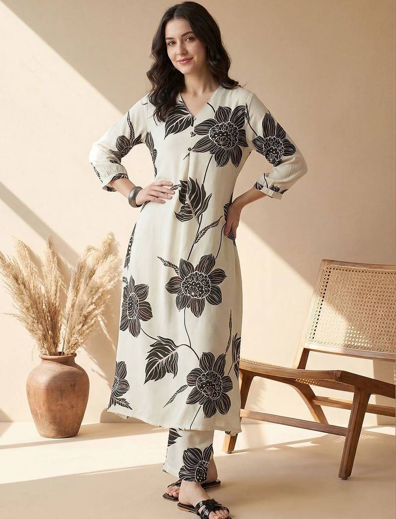 Women Floral Printed Regular Kurta with Trousers