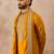 Mens mustard silk blend solid embroidered kurta with dupatta