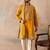Mens mustard silk blend solid embroidered kurta with dupatta