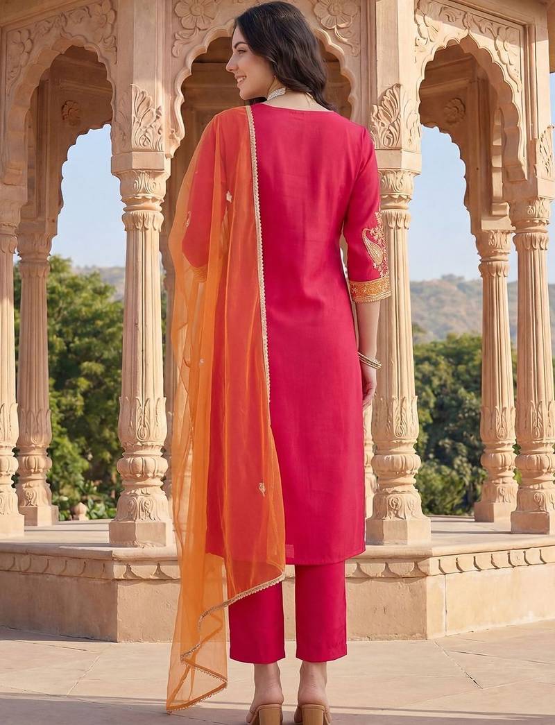 Women Ethnic Motifs Embroidered Regular Thread Work Kurta with Trousers & With Dupatta