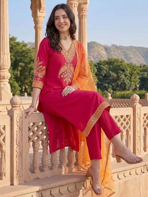 Women Ethnic Motifs Embroidered Regular Thread Work Kurta with Trousers & With Dupatta 6
