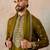 Mens green silk blend solid embroidered kurta with dupatta