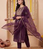 Women Ethnic Motifs Embroidered Regular Thread Work Kurta with Trousers & With Dupatta