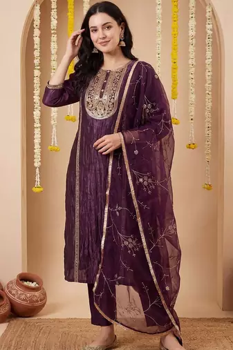Women Ethnic Motifs Embroidered Regular Thread Work Kurta with Trousers & With Dupatta