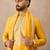 Mens yellow silk blend solid embroidered kurta with dupatta
