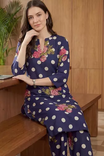 Women Floral Printed Regular Pure Cotton Kurta with Trousers