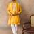 Mens yellow silk blend solid embroidered kurta with dupatta