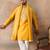 Mens yellow silk blend solid embroidered kurta with dupatta