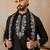 Mens black silk blend solid embroidered kurta with dupatta