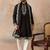 Mens black silk blend solid embroidered kurta with dupatta