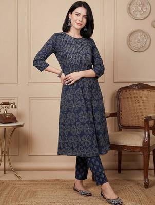 Women Ethnic Motifs Printed Regular Beads and Stones Pure Cotton Kurta with Trousers & With Dupatta 1