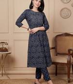 Women Ethnic Motifs Printed Regular Beads and Stones Pure Cotton Kurta with Trousers & With Dupatta