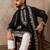 Mens black silk blend solid embroidered kurta with dupatta