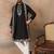 Mens black silk blend solid embroidered kurta with dupatta