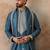 Mens blue silk blend solid embroidered kurta with dupatta