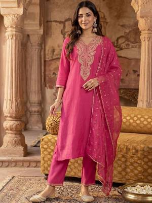 Women Ethnic Motifs Embroidered Regular Sequinned Liva Kurta with Trousers & With Dupatta 1