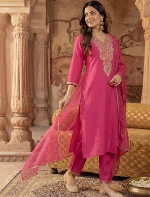 Women Ethnic Motifs Embroidered Regular Sequinned Liva Kurta with Trousers & With Dupatta 2