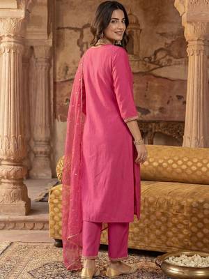 Women Ethnic Motifs Embroidered Regular Sequinned Liva Kurta with Trousers & With Dupatta 6