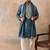 Mens blue silk blend solid embroidered kurta with dupatta