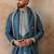 Mens blue silk blend solid embroidered kurta with dupatta