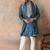 Mens blue silk blend solid embroidered kurta with dupatta