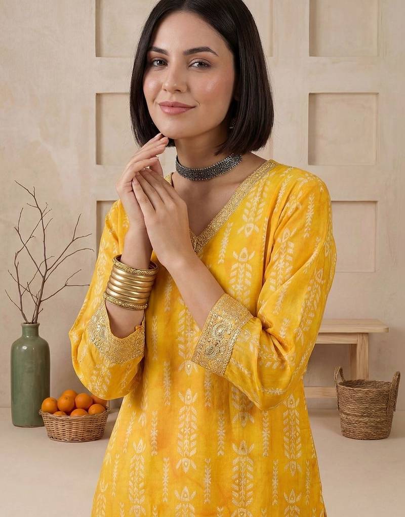 Women Printed Regular Chanderi Silk Kurta with Trousers & With Dupatta
