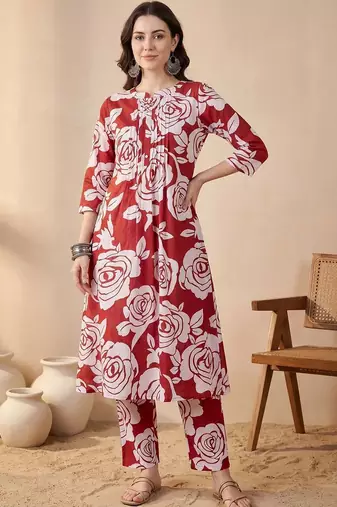 Women Floral Printed Regular Pure Cotton Kurta with Trousers