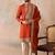 Mens orange silk blend solid embroidered kurta and trouser with dupatta