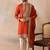 Mens orange silk blend solid embroidered kurta and trouser with dupatta