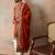 Mens orange silk blend solid embroidered kurta and trouser with dupatta