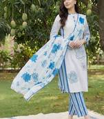 Women Floral Printed Regular Mirror Work Pure Cotton Kurta with Trousers & With Dupatta