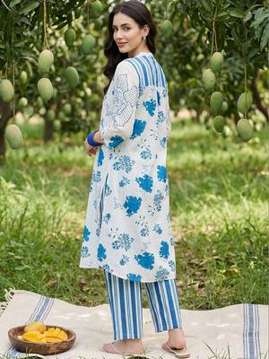 Women Floral Printed Regular Mirror Work Pure Cotton Kurta with Trousers & With Dupatta 4