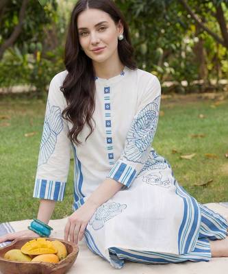 Women Floral Printed Regular Mirror Work Pure Cotton Kurta with Trousers & With Dupatta 5