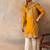 Mens mustard silk blend solid embroidered kurta and trouser with dupatta