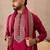 Mens pink silk blend solid embroidered kurta and trouser with dupatta