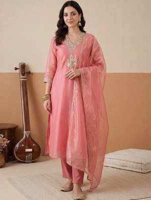 Women Ethnic Motifs Embroidered Regular Kurta with Trousers & With Dupatta 1