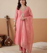 Women Ethnic Motifs Embroidered Regular Kurta with Trousers & With Dupatta