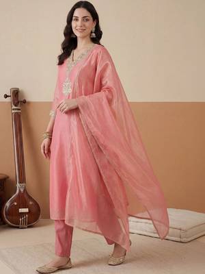 Women Ethnic Motifs Embroidered Regular Kurta with Trousers & With Dupatta 2