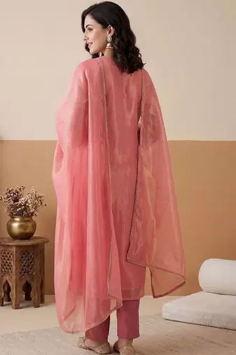 Women Ethnic Motifs Embroidered Regular Kurta with Trousers & With Dupatta