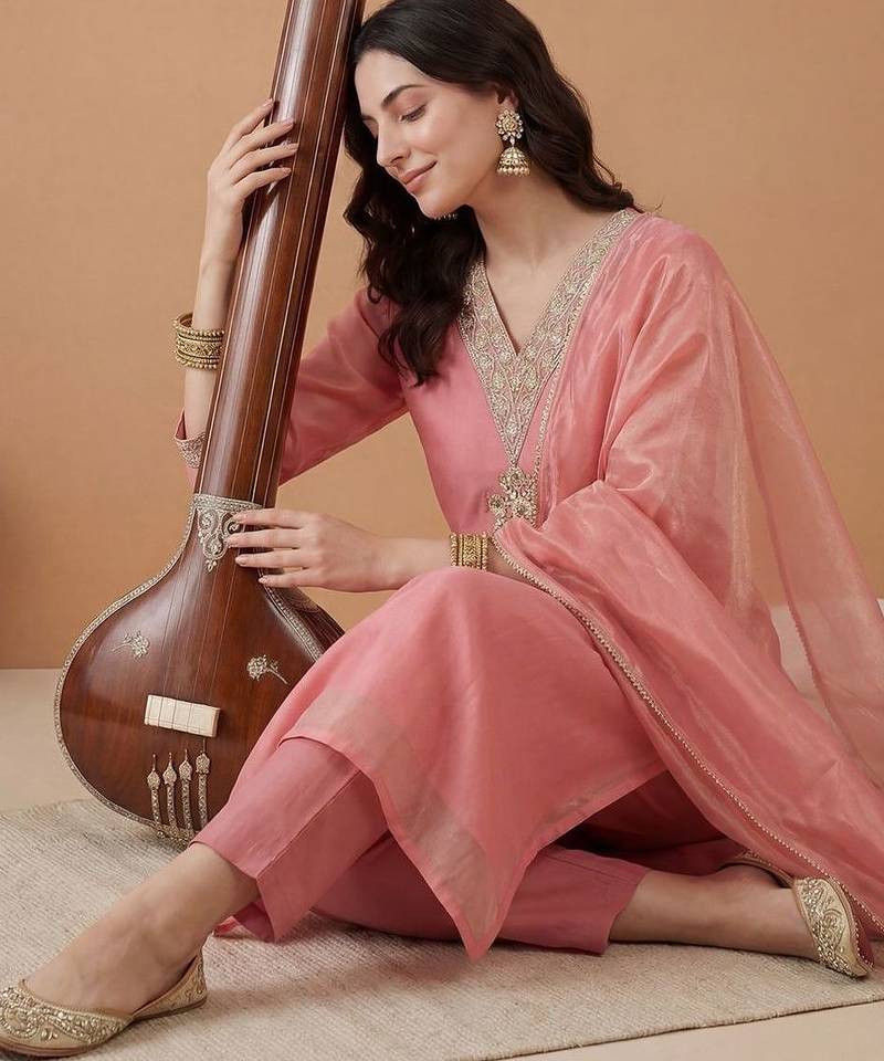 Women Ethnic Motifs Embroidered Regular Kurta with Trousers & With Dupatta
