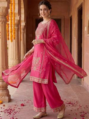 Women Ethnic Motifs Embroidered Regular Sequinned Kurta with Palazzos & With Dupatta 1
