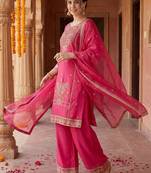 Women Ethnic Motifs Embroidered Regular Sequinned Kurta with Palazzos & With Dupatta