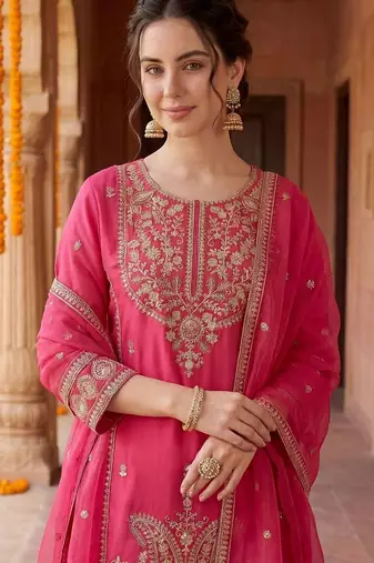 Women Ethnic Motifs Embroidered Regular Sequinned Kurta with Palazzos & With Dupatta