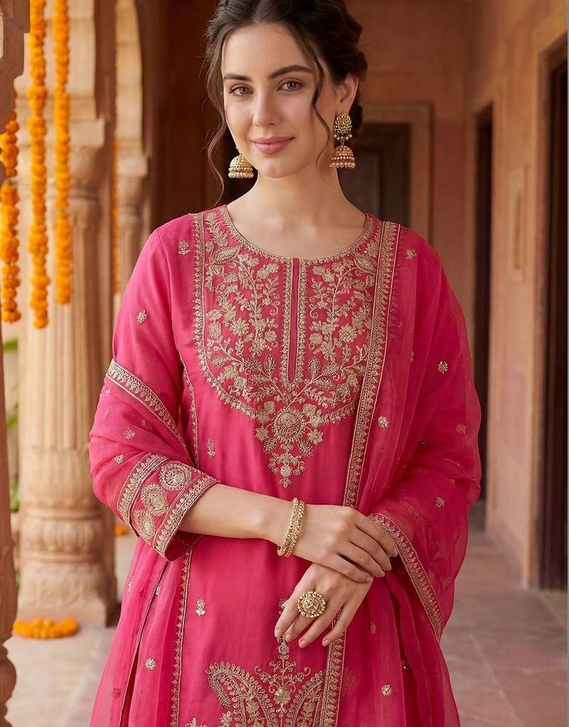 Women Ethnic Motifs Embroidered Regular Sequinned Kurta with Palazzos & With Dupatta