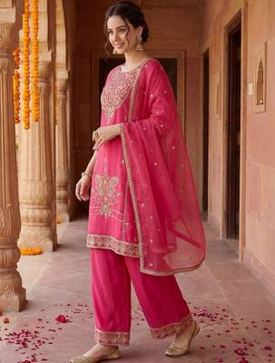 Women Ethnic Motifs Embroidered Regular Sequinned Kurta with Palazzos & With Dupatta 3