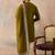 Mens green silk blend solid embroidered kurta and trouser with dupatta