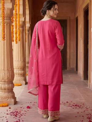Women Ethnic Motifs Embroidered Regular Sequinned Kurta with Palazzos & With Dupatta 4
