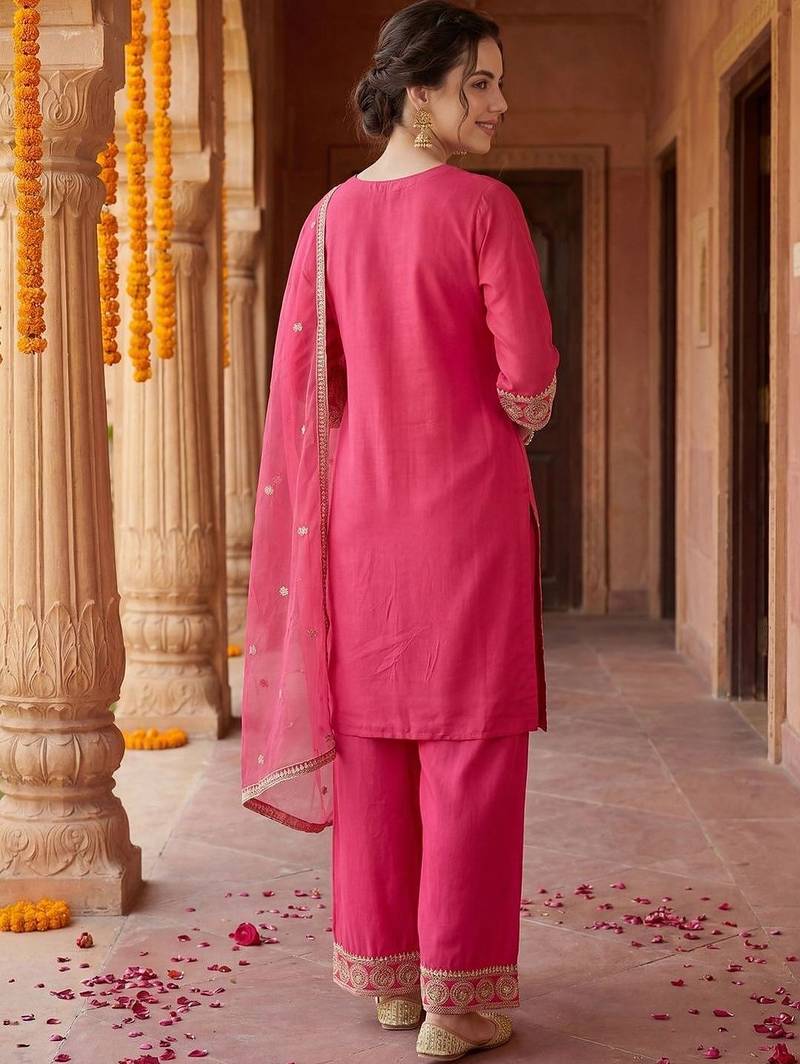 Women Ethnic Motifs Embroidered Regular Sequinned Kurta with Palazzos & With Dupatta